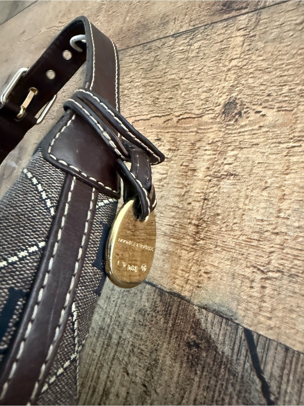 Vintage Dooney & Bourke Y2K 90’s DB Monogram Canvas/Leather Brown Shoulder Bag - Picture 5 of 10
